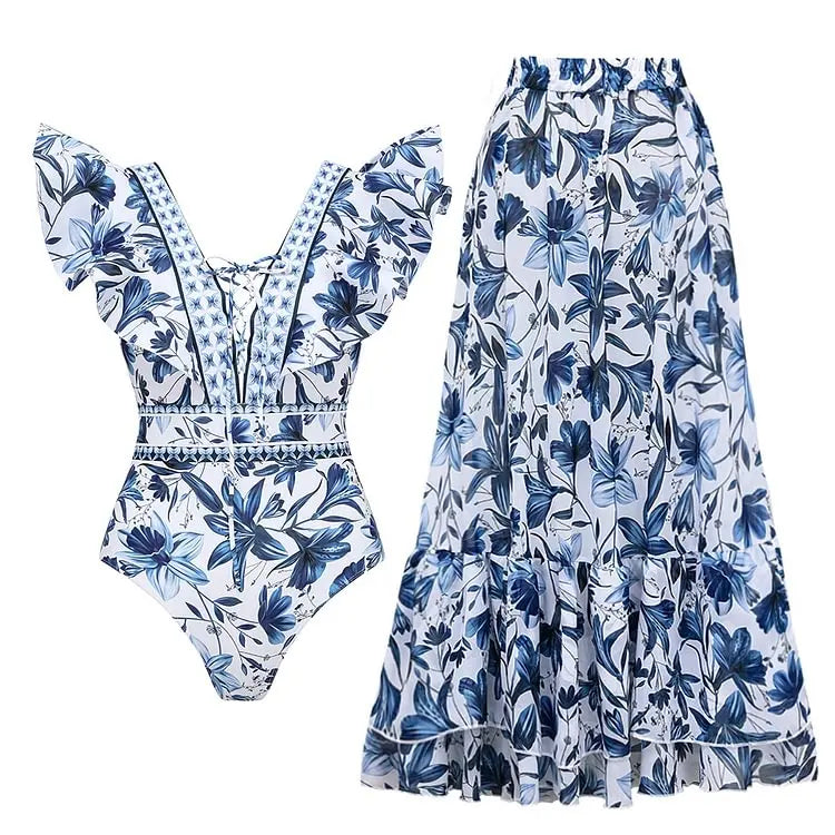 Maillot de bain et paréo imprimé vintage Flaxmaker 2025 pour femmes, élégant, sans manches, pour l'été