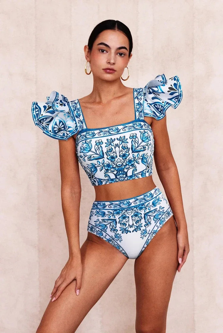 Maillot de bain et paréo imprimé vintage Flaxmaker 2025 pour femmes, élégant, sans manches, pour l'été