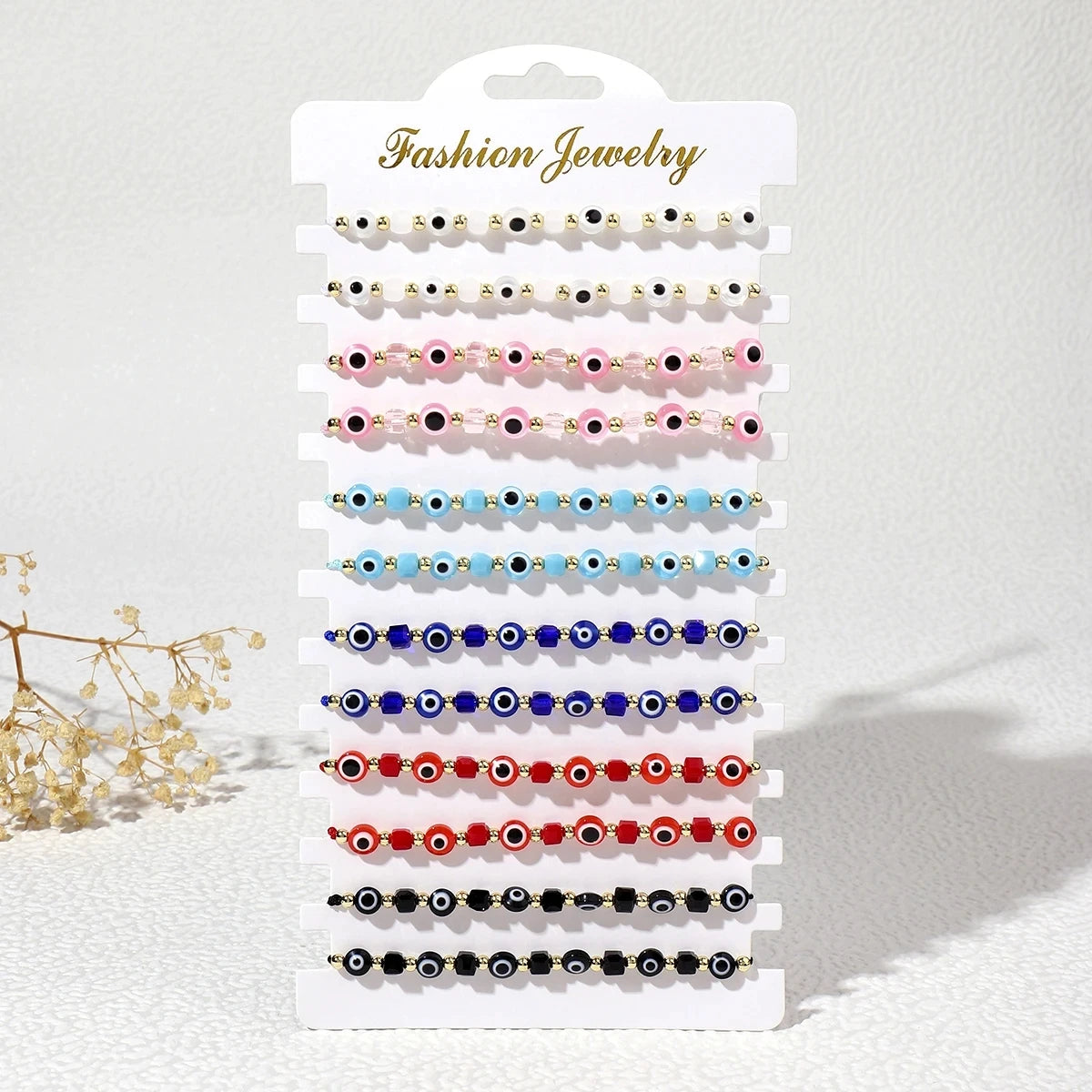 Lot de 12 bracelets carrés en cristal contre le mauvais œil, faits à la main, bracelets de prière réglables, bijoux de poignet, cadeau pour ami