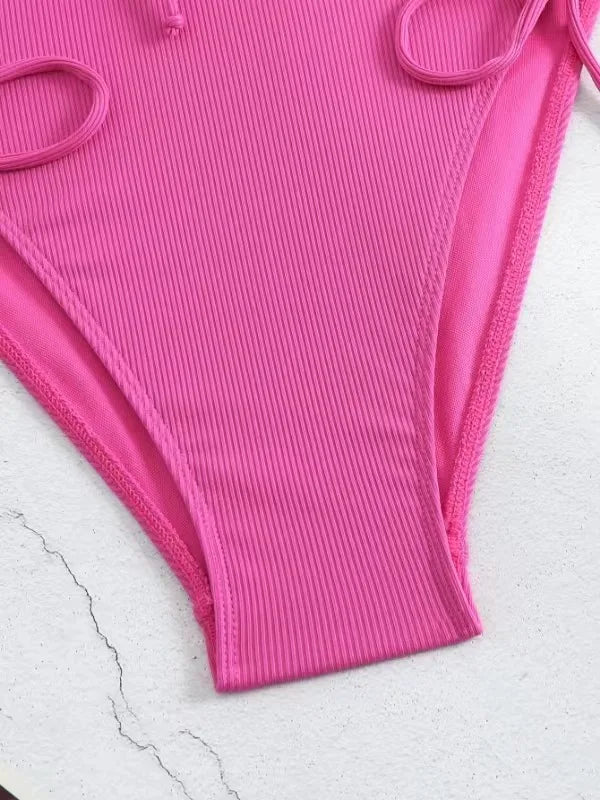 Aoaiiys Maillot de bain dos nu pour femme, monokini ajouré, lacé, string sexy, été 2025, plage, couleur unie, tendance