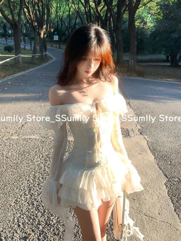 Robe une pièce à épaules dénudées pour femme, élégante, sexy, slim, tenue de soirée, style coréen chic, nouveauté 2025