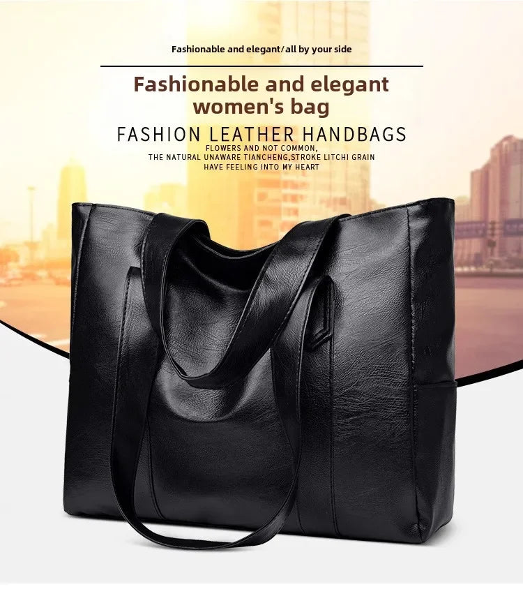Grand sac cartable en cuir souple pour femme, classique, couleur unie, simple, décontracté, grande capacité, fourre-tout, sac à bandoulière simple