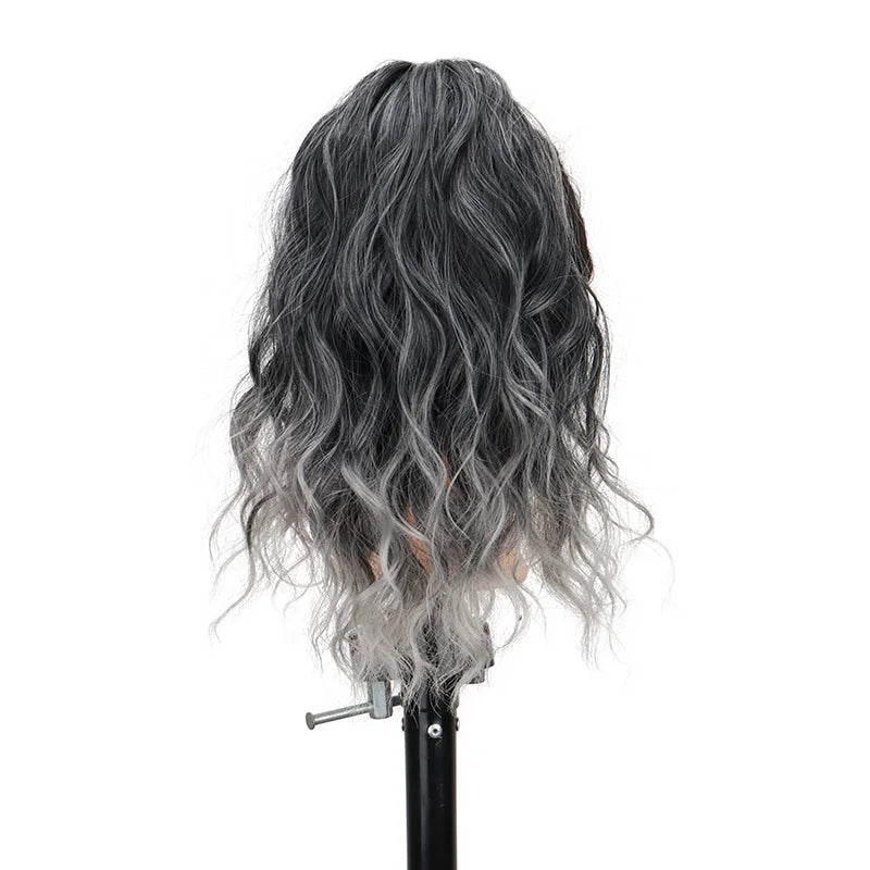 Extension capillaire synthétique courte ondulée de 35 cm, queue de cheval blonde et brune, à clipser, pour femme