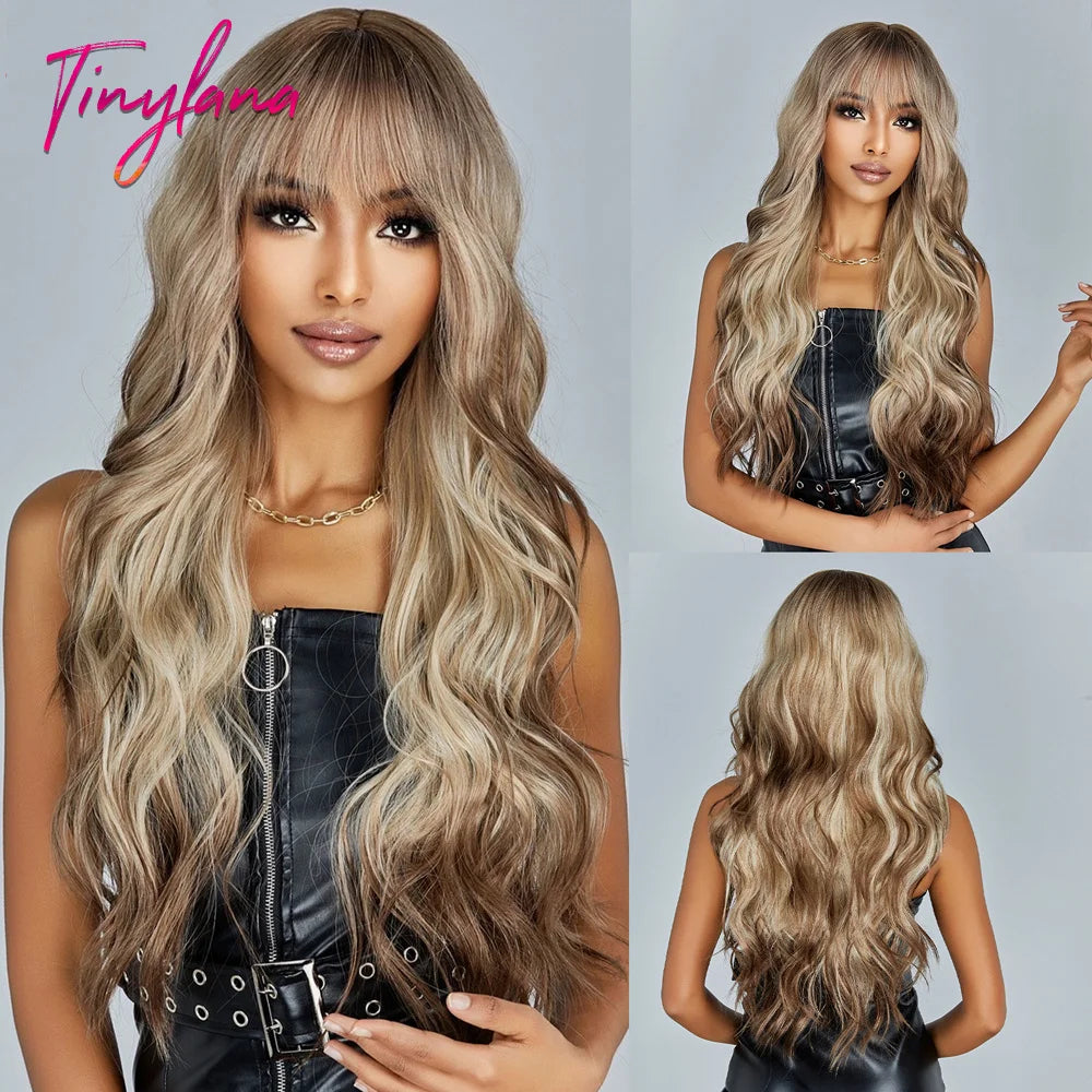 Perruques synthétiques longues bouclées gris cendré platine avec frange pour femmes, perruque afro ondulée profonde, perruque Lolita Cosplay, cheveux naturels résistants à la chaleur