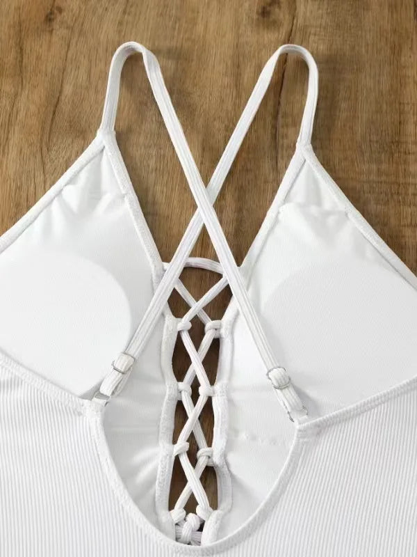 Aoaiiys Maillot de bain dos nu pour femme, monokini ajouré, lacé, string sexy, été 2025, plage, couleur unie, tendance