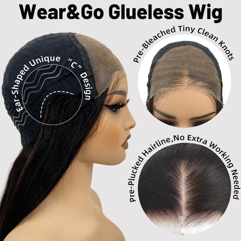 Perruques 100 % sans colle, cheveux humains, prêtes à porter, nœuds décolorés, 6x4, pré-découpées, HD transparentes, sans colle, crépues et bouclées