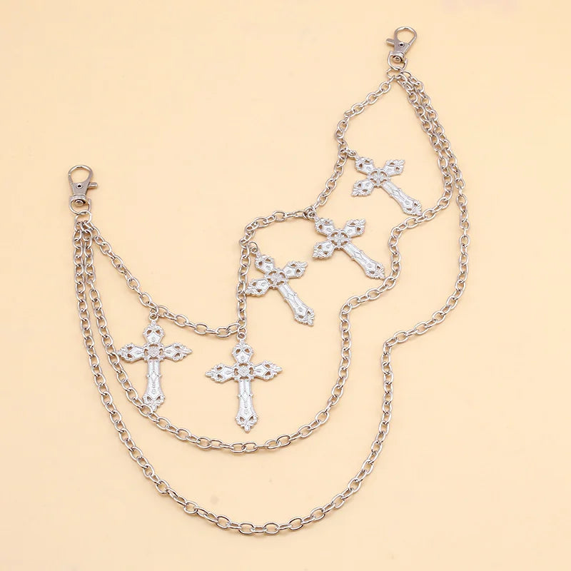 Bijoux multicouches pendentif croix chaîne de taille pantalon accessoires en métal fille douce cool épicée