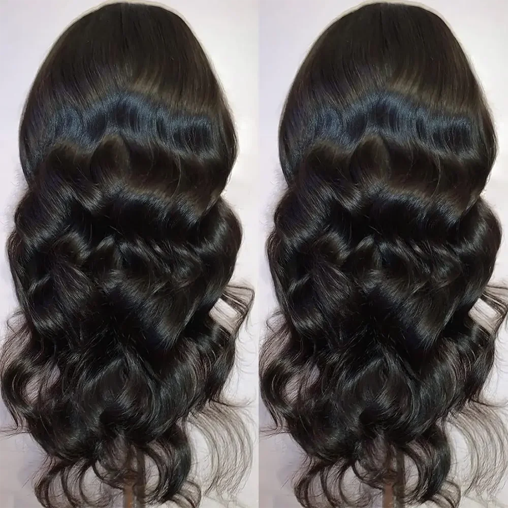 Perruques synthétiques ondulées 13*4, longues, sans colle, avec naissance de cheveux naturelle pré-épilée et cheveux de bébé.