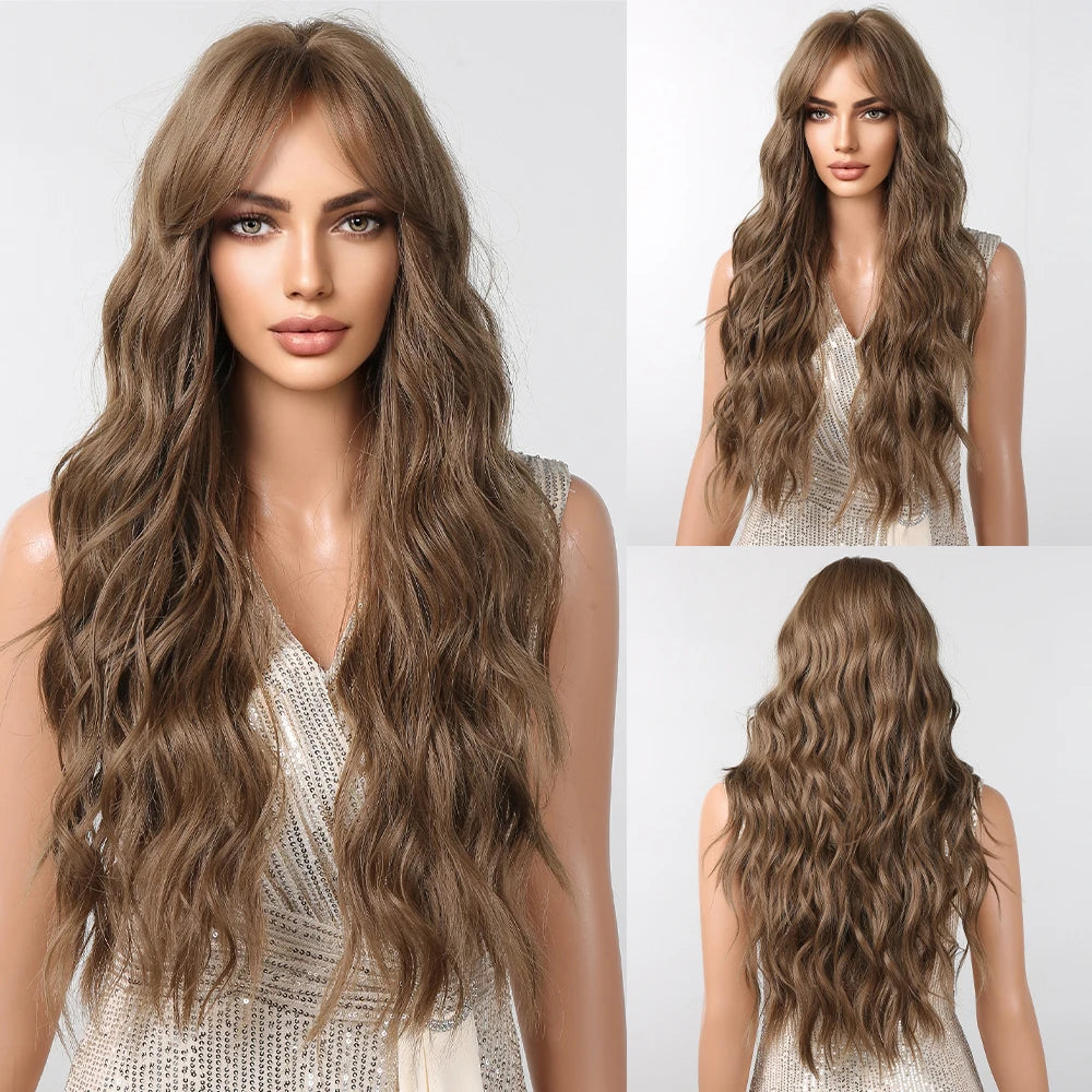 Perruques synthétiques longues bouclées gris cendré platine avec frange pour femmes, perruque afro ondulée profonde, perruque Lolita Cosplay, cheveux naturels résistants à la chaleur