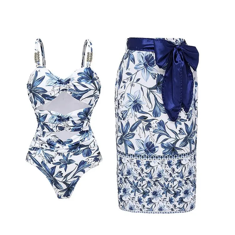 Maillot de bain et paréo imprimé vintage Flaxmaker 2025 pour femmes, élégant, sans manches, pour l'été
