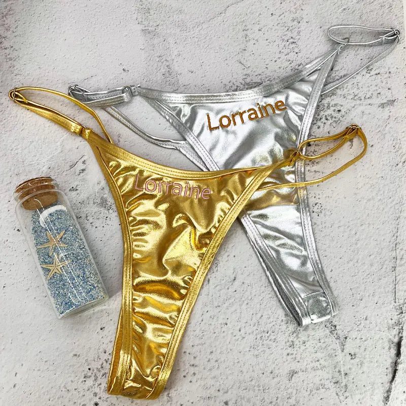 Bikini brésilien personnalisé, string sexy, lettres brodées, nom, culotte, chaînes de corps, maillot de bain, vêtements de plage, cadeaux