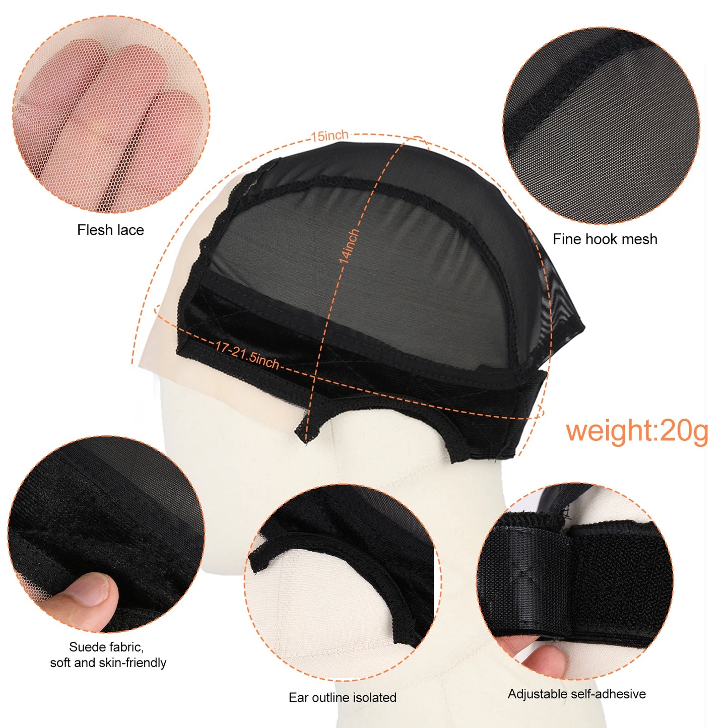 1 bonnet de perruque en dentelle avec bande en velours 4 x 5 pouces, bonnet de perruque à dentelle frontale et design d'oreille confortable pour femmes, bonnet de perruque respirant