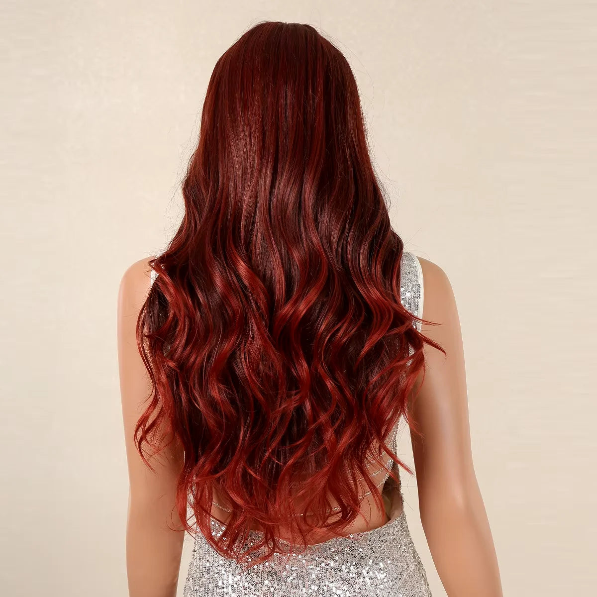 Perruques synthétiques longues ondulées bordeaux pour femmes, perruque rouge ombrée avec frange, faux cheveux naturels en fibre douce, résistante à la chaleur