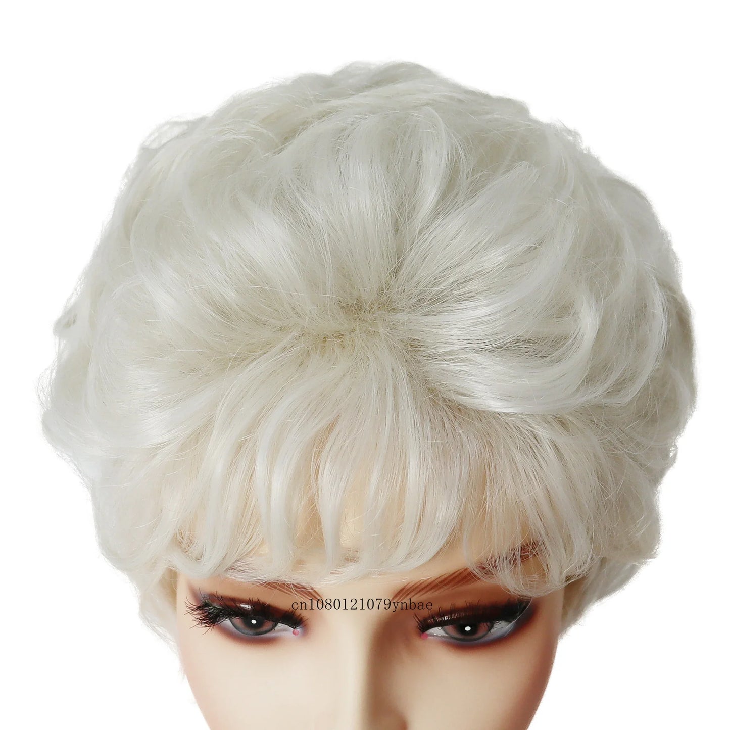 Perruques de vieille dame pour femmes, perruque synthétique blanche de grand-mère avec frange, perruque courte bouclée coupe lutin, costume quotidien résistant à la chaleur
