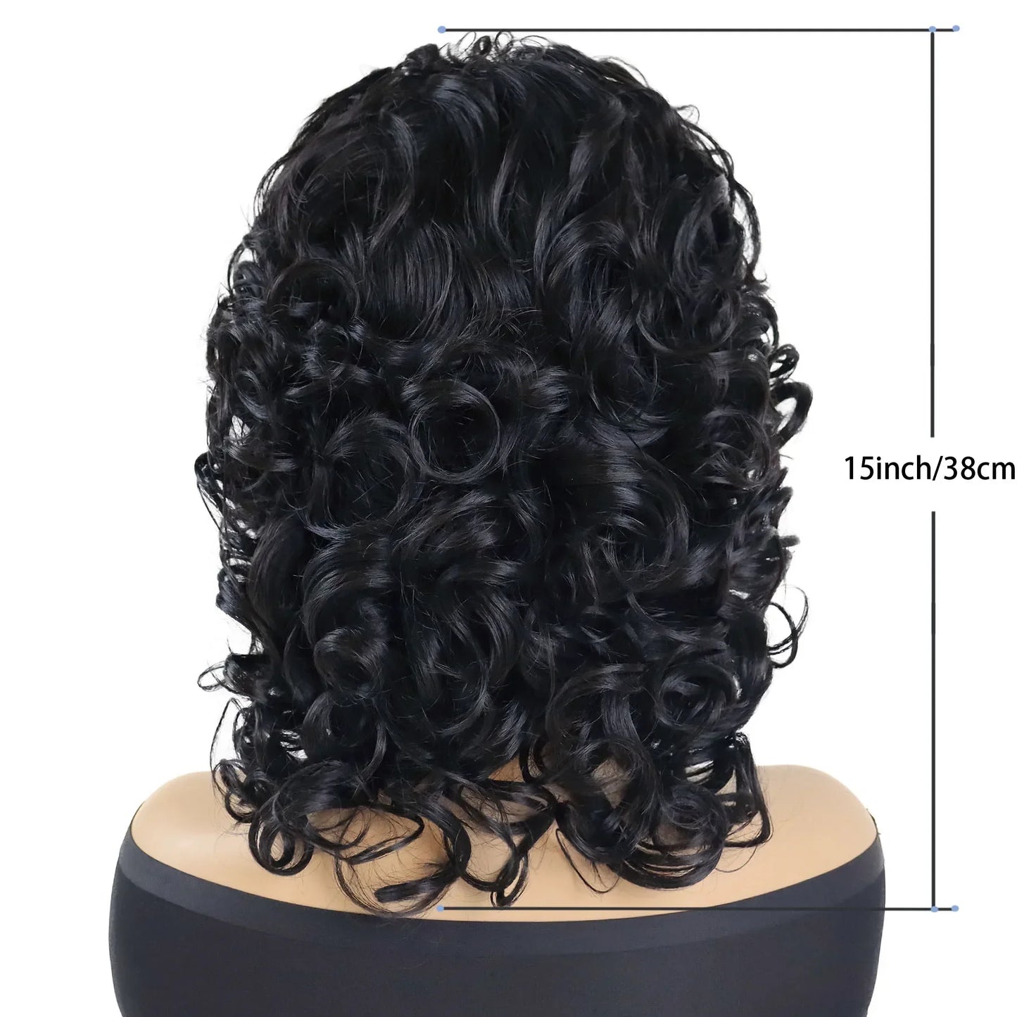 Perruques afro noires synthétiques avec frange pour femmes, perruques naturelles, moelleuses, rebondissantes et bouclées, résistantes à la chaleur, idéales pour un cosplay quotidien ou une fête.