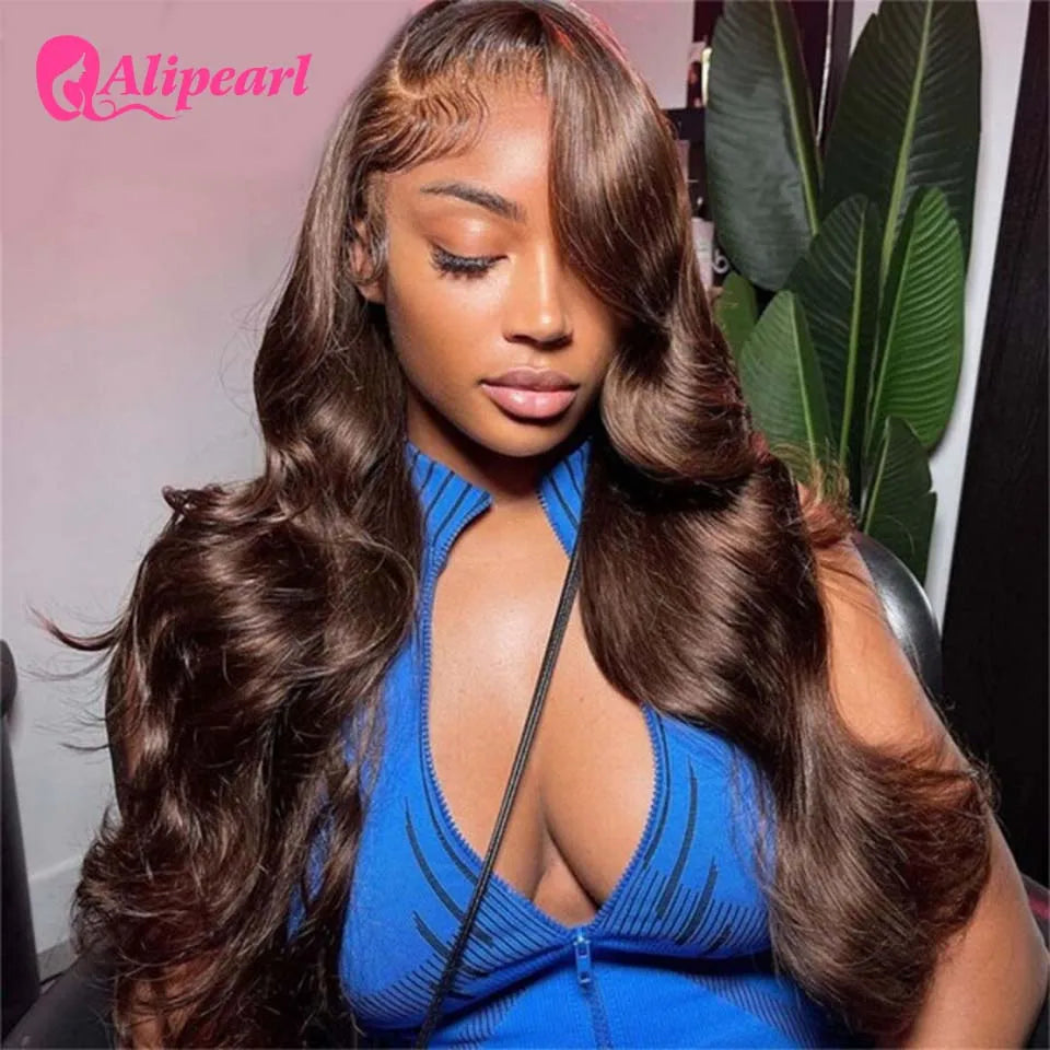 Perruque Alipearl #4 Body Wave 4x7 Lace Closure Ready Go sans colle transparente couleur marron pré-découpée Lace Pre Plucked Knots