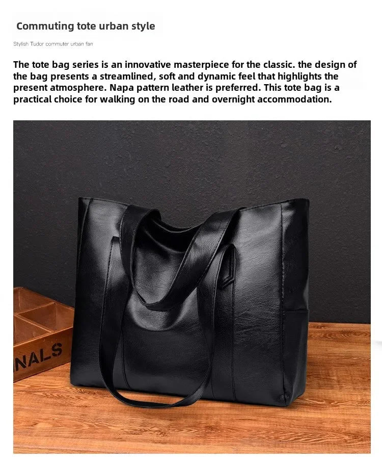 Grand sac cartable en cuir souple pour femme, classique, couleur unie, simple, décontracté, grande capacité, fourre-tout, sac à bandoulière simple