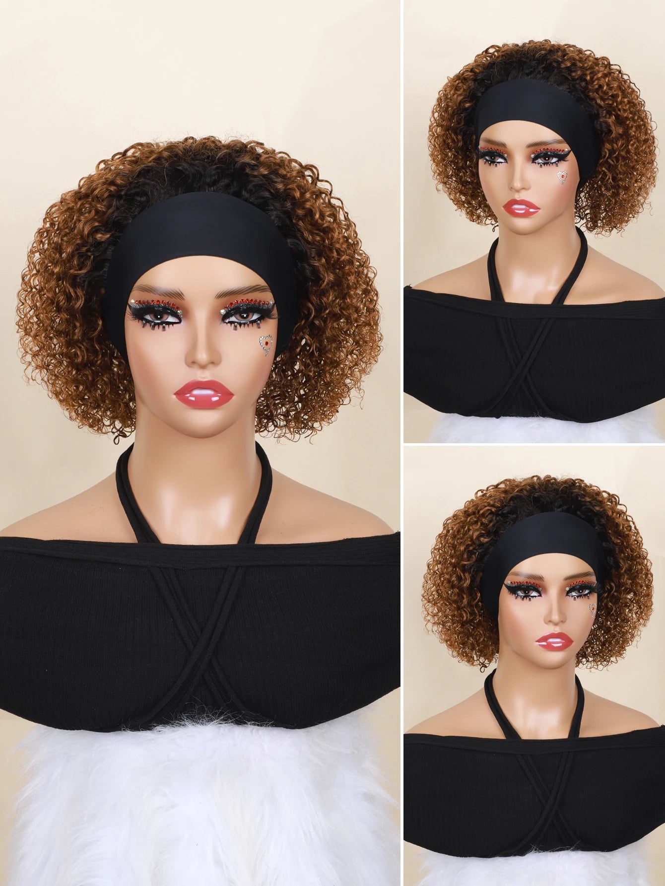 Perruque bandeau cheveux humains crépus bouclés ombrés T1B/30#, cheveux bouclés ondulés, fabriquée à la machine, 25, 30 et 35 cm, pour femmes noires