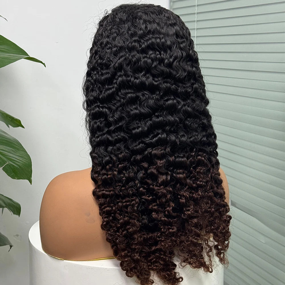 Perruque birmane bouclée ombrée 5x5, densité 300 %, cheveux humains à double trame, avec dentelle transparente sur le devant, pour femmes noires