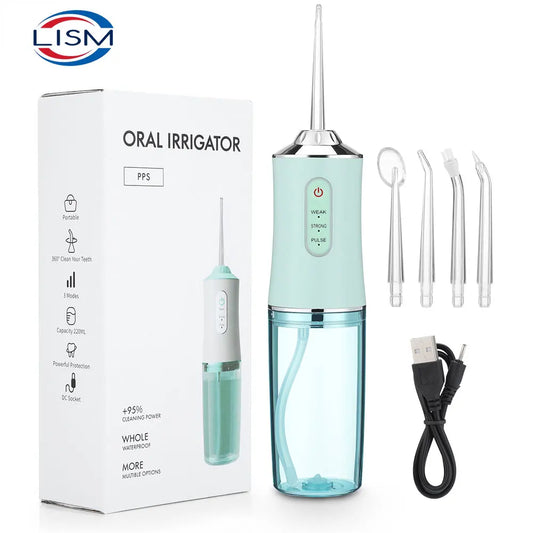 Hydropulseur dentaire portable, rechargeable par USB, 4 jets, 220 ml, 3 modes, IPX7, 1 400 tr/min