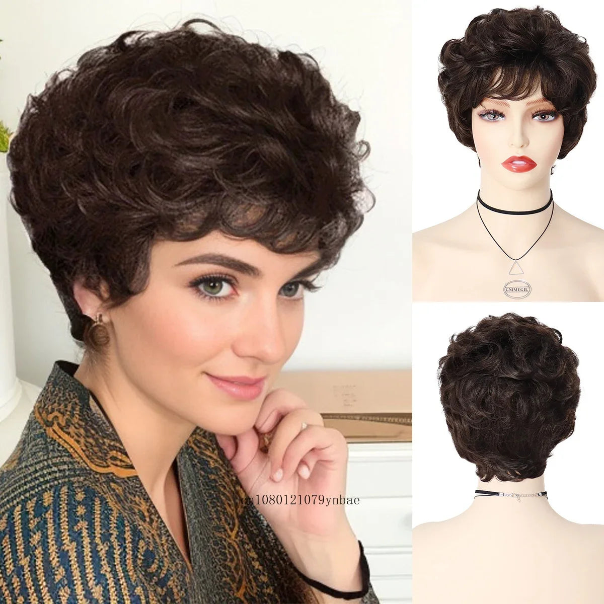 Perruques de vieille dame pour femmes, perruque synthétique blanche de grand-mère avec frange, perruque courte bouclée coupe lutin, costume quotidien résistant à la chaleur