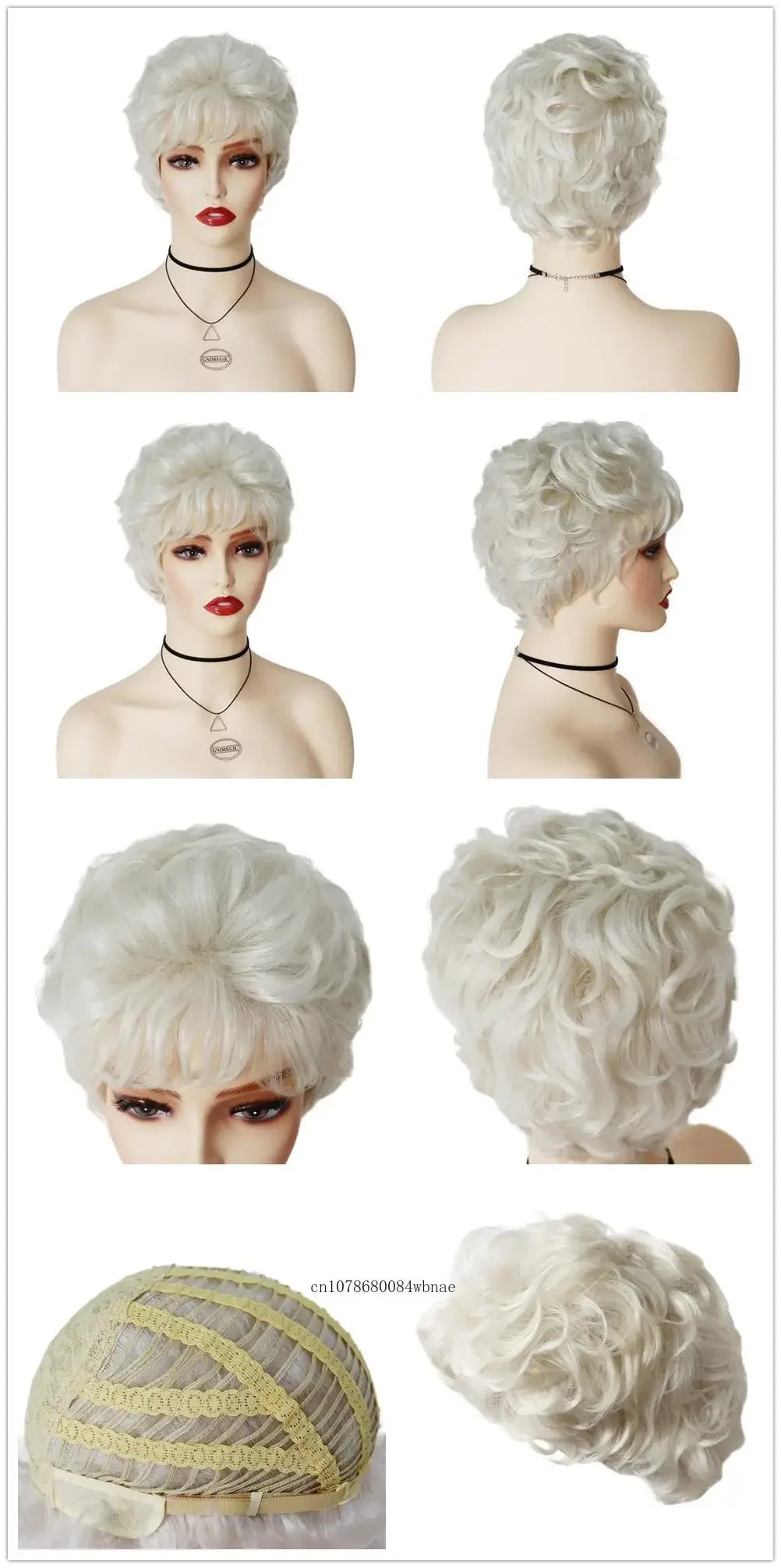 Perruques de vieille dame pour femmes, perruque synthétique blanche de grand-mère avec frange, perruque courte bouclée coupe lutin, costume quotidien résistant à la chaleur