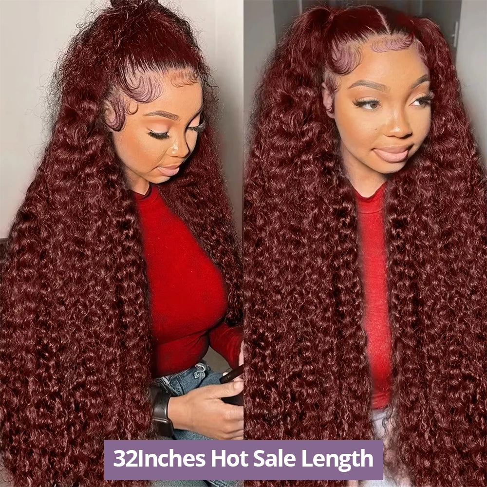Perruque Lace Frontal Wig 220 % Deep Wave sans colle, cheveux humains bouclés, brun rougeâtre, 13x4, 7x5, pré-épilée, pré-coupée, pour femmes