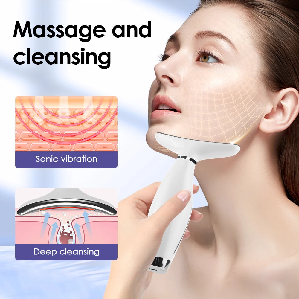 Appareil de beauté pour le cou et le visage, thérapie photonique par LED à 7 couleurs, raffermissement de la peau, réduction du double menton, anti-rides, lifting du visage, massage