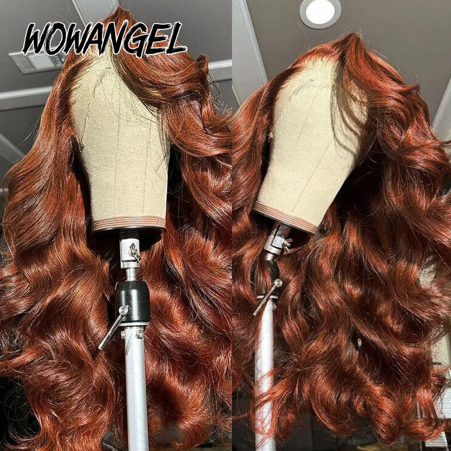 Perruques Body Wave 30 pouces, perruques frontales en dentelle HD 13x6, perruques de couleur brun rougeâtre, perruques frontales en dentelle transparente HD prédécoupées
