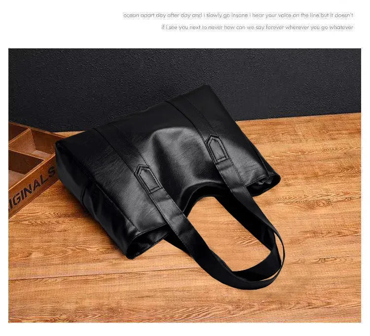 Grand sac cartable en cuir souple pour femme, classique, couleur unie, simple, décontracté, grande capacité, fourre-tout, sac à bandoulière simple