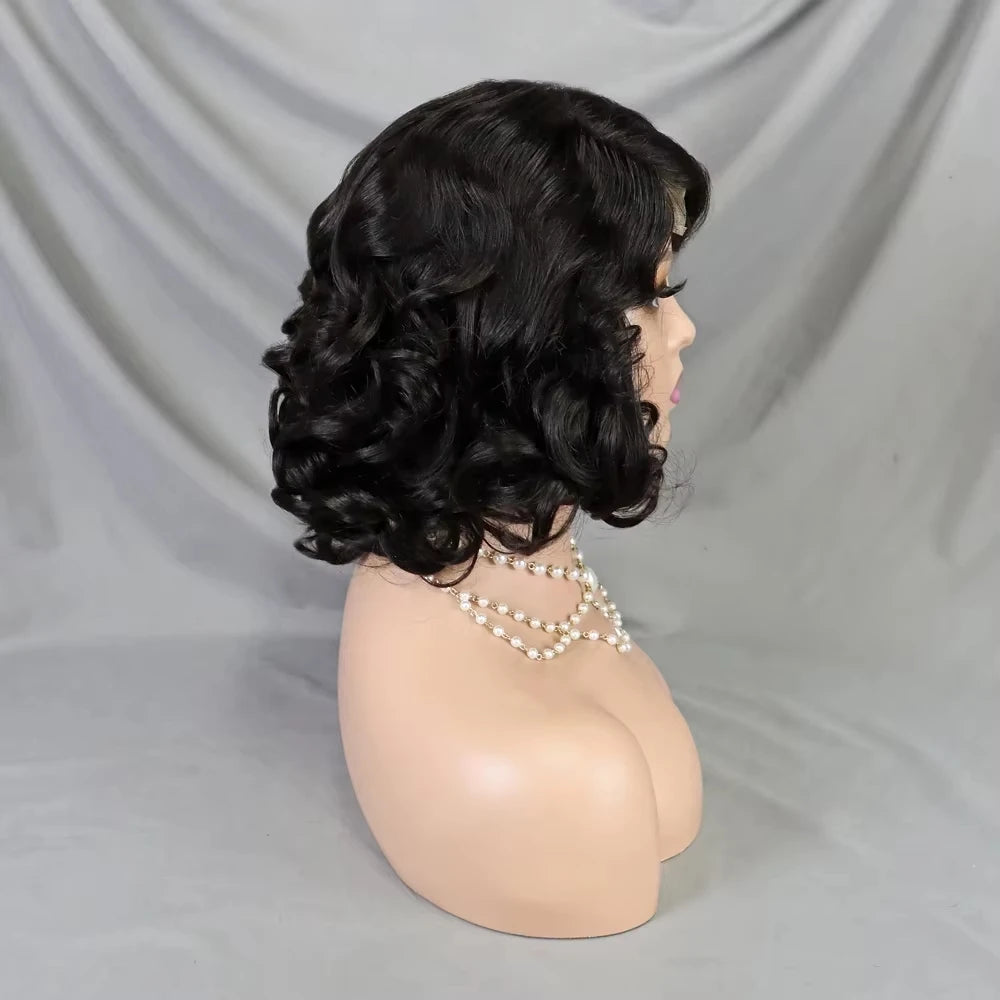 Perruques courtes ondulées en cheveux humains, coupe au carré, fermeture en dentelle 10x10, couleur naturelle, cheveux indiens Remy, pré-épilés, pour femmes