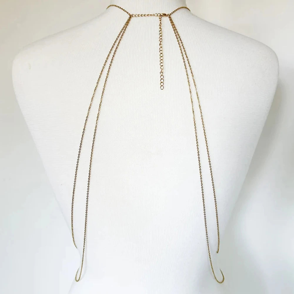Rave – Chaîne de soutien-gorge ronde noire en cristal pour femme, accessoire de corps, simple, strass, sexy, chaîne de poitrine, lingerie, bijoux de fête, 2024