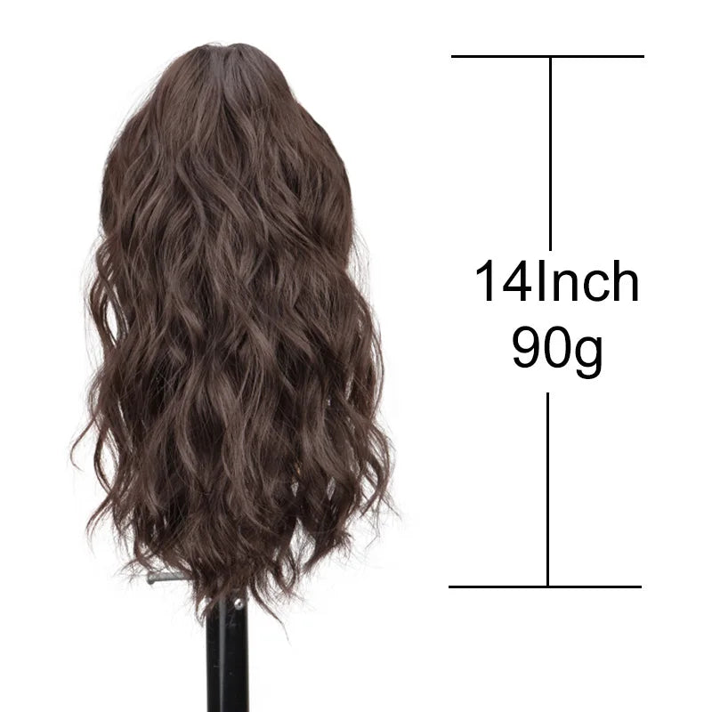 Extension capillaire synthétique courte ondulée de 35 cm, queue de cheval blonde et brune, à clipser, pour femme