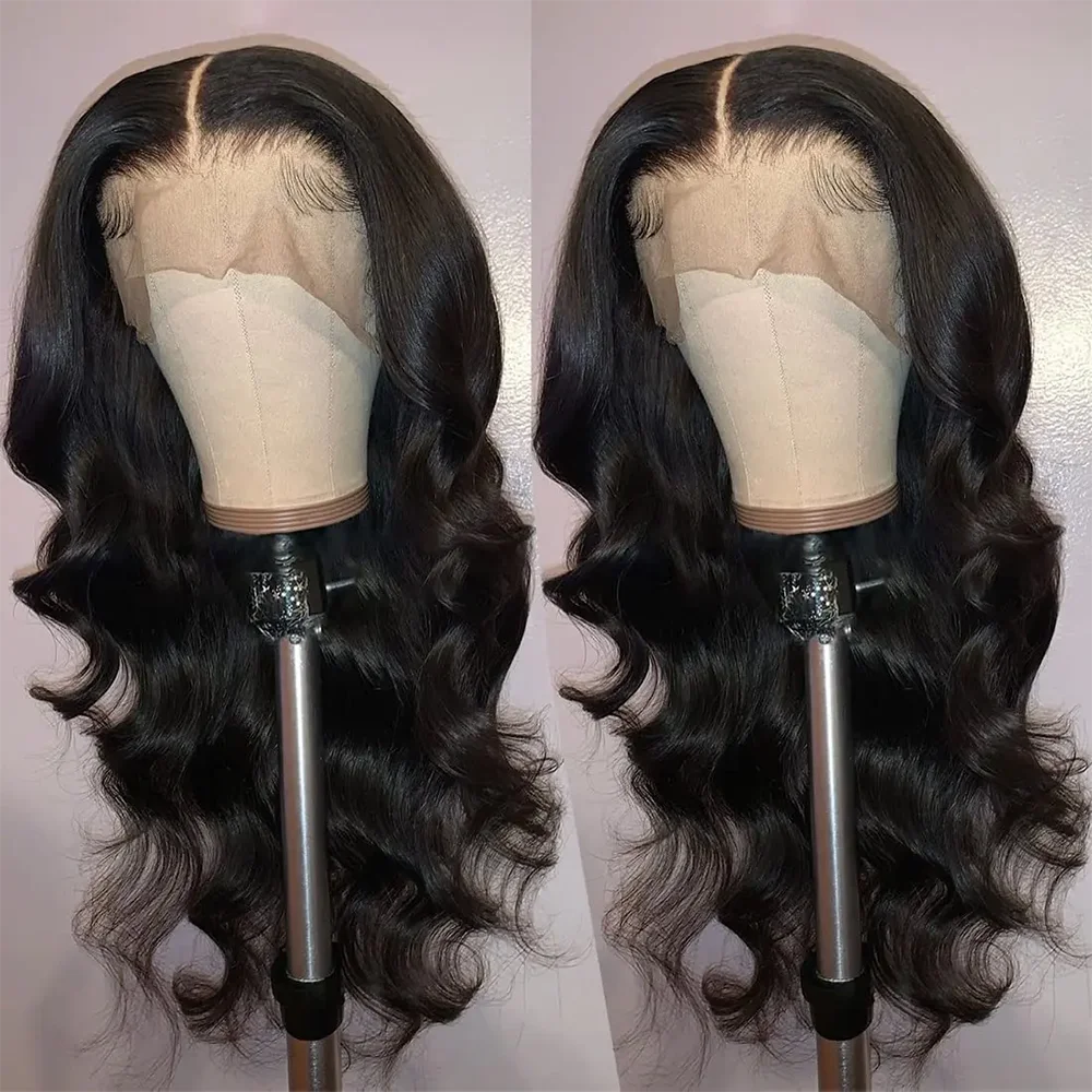 Perruques synthétiques ondulées 13*4, longues, sans colle, avec naissance de cheveux naturelle pré-épilée et cheveux de bébé.
