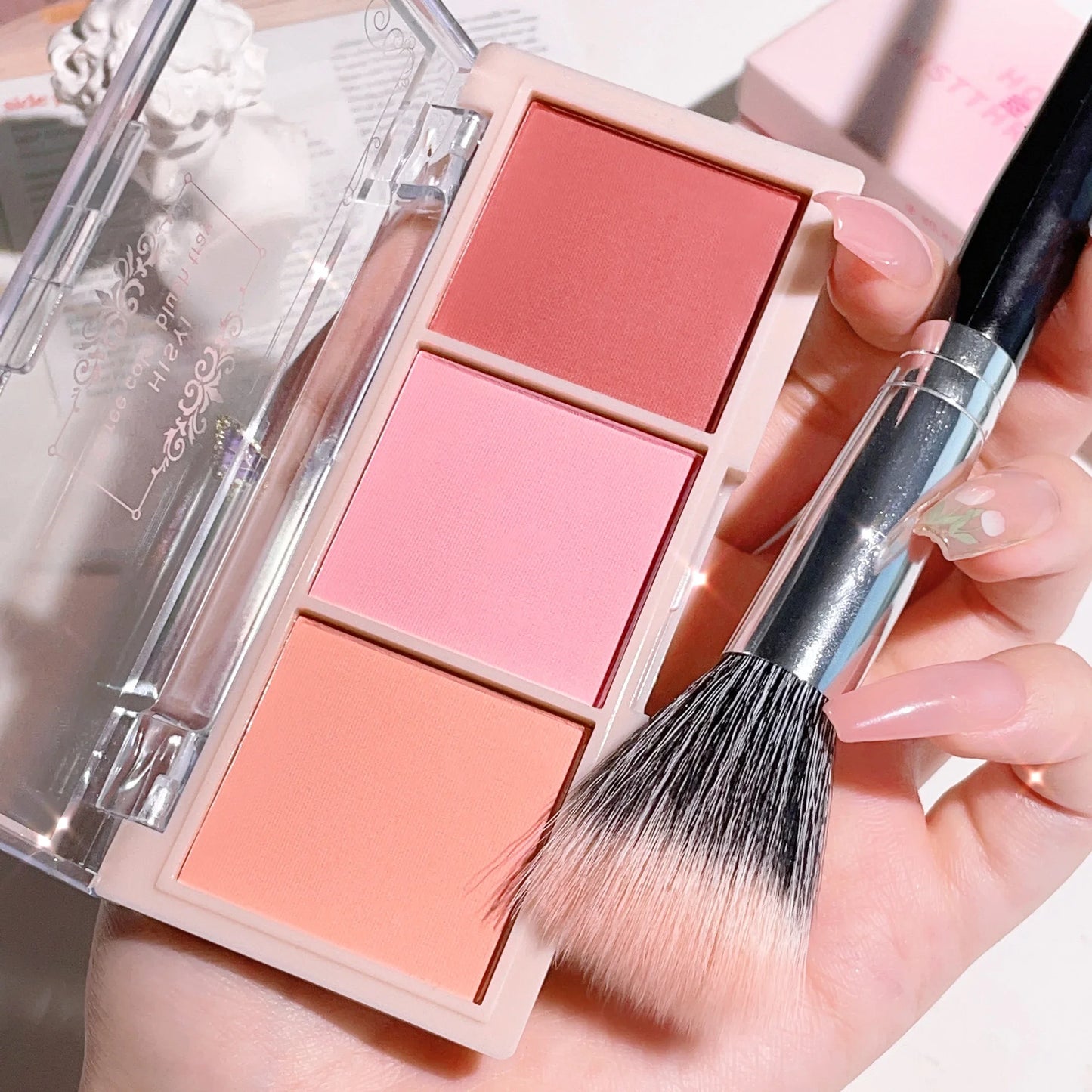 Fard à paupières 3 couleurs rouge joues nude maquillage naturel mat thé au lait orange maquillage longue tenue rendu des couleurs élevé invisible