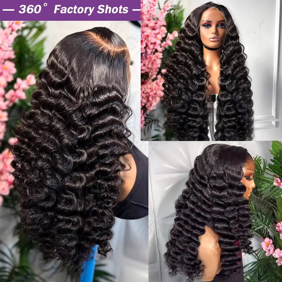 Perruque brésilienne ondulée de 30 à 32 pouces, cheveux humains bouclés, perruque frontale en dentelle HD 13x6, perruque frontale ondulée profonde pour femmes