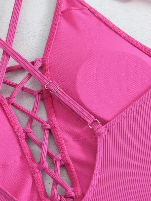 Aoaiiys Maillot de bain dos nu pour femme, monokini ajouré, lacé, string sexy, été 2025, plage, couleur unie, tendance