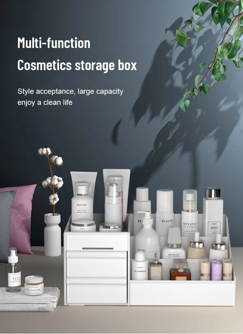 1 tiroir blanc pour maquillage, boîte de rangement, finition dortoir, étagère en plastique, cosmétiques, soins de la peau, coiffeuse, bureau