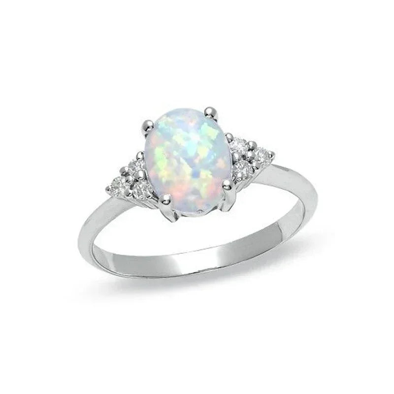 Bague de fiançailles classique en opale blanche pour femme, bijou de luxe ovale en cristal, couleur argent