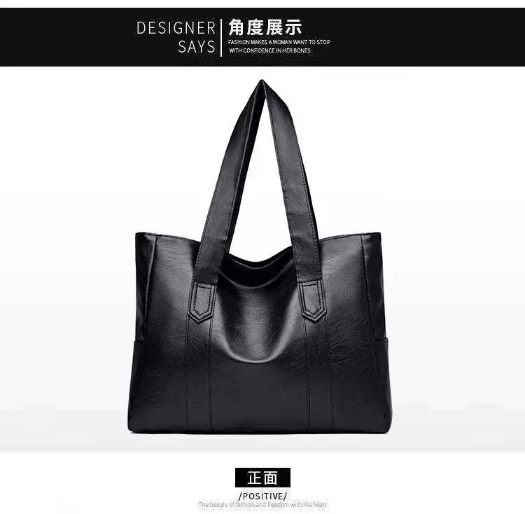 Grand sac cartable en cuir souple pour femme, classique, couleur unie, simple, décontracté, grande capacité, fourre-tout, sac à bandoulière simple