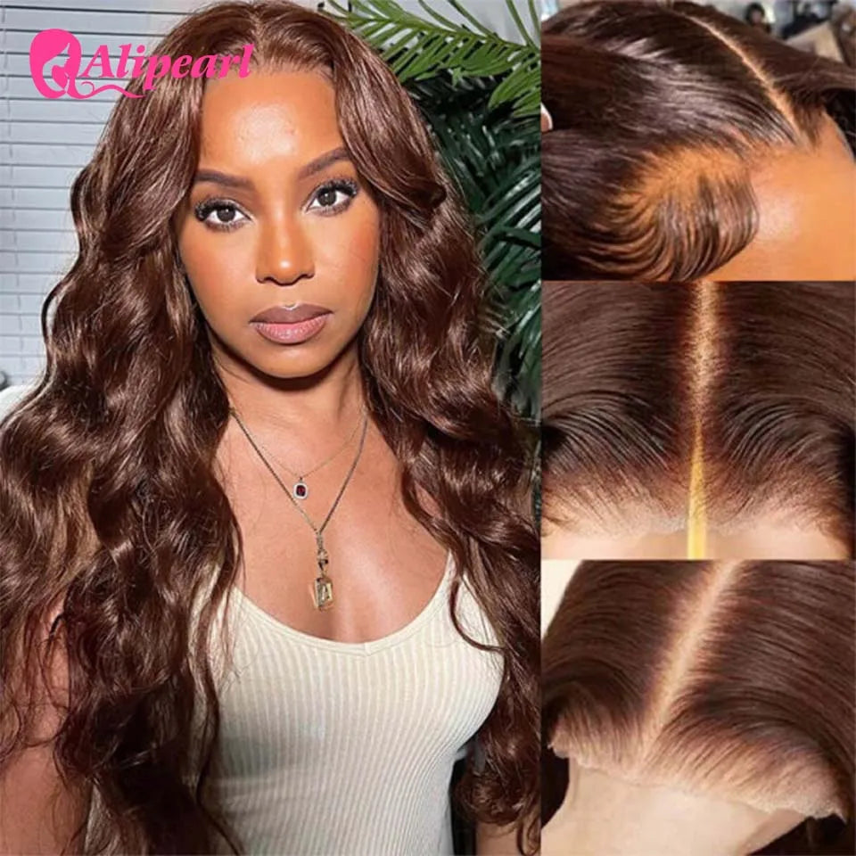Perruque Alipearl #4 Body Wave 4x7 Lace Closure Ready Go sans colle transparente couleur marron pré-découpée Lace Pre Plucked Knots
