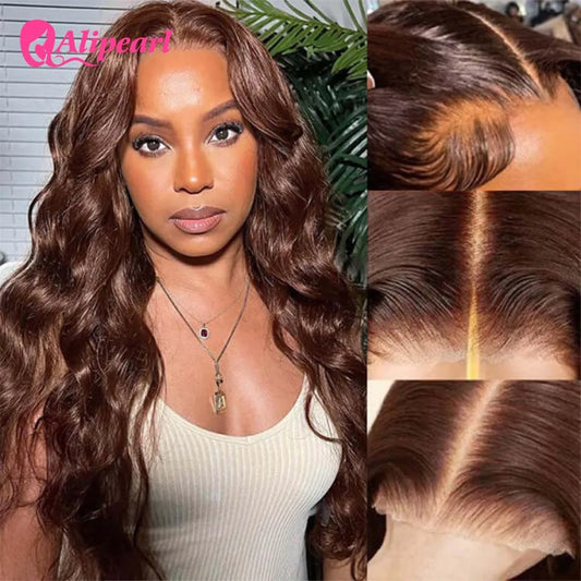 Perruque Alipearl #4 Body Wave 4x7 Lace Closure Ready Go sans colle transparente couleur marron pré-découpée Lace Pre Plucked Knots
