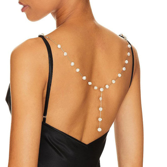 Robe de mariée tendance avec chaîne en perles d'imitation et pendentif long pour femme, accessoire sexy pour le corps et les sous-vêtements