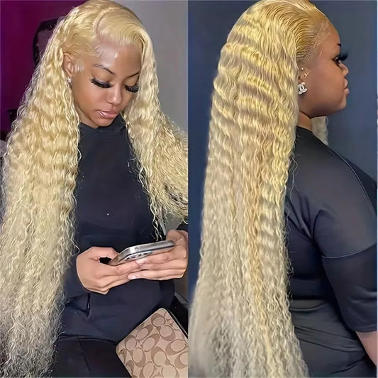 Perruque Lace Frontal Wig 613 HD 13x6, cheveux humains ondulés, 13x4, couleur blonde, bouclés, pour femmes noires