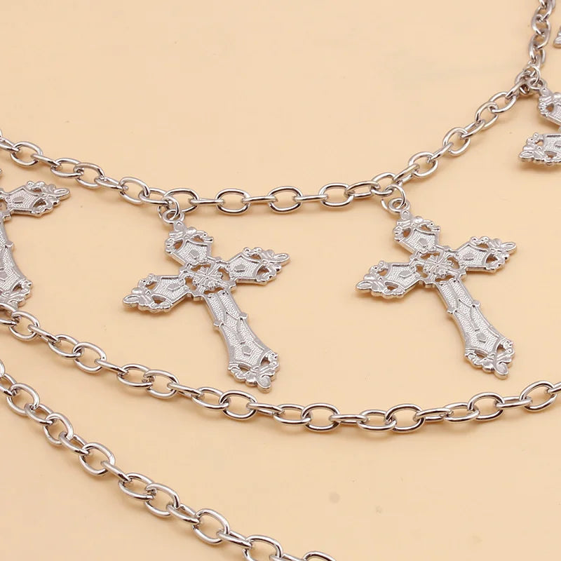 Bijoux multicouches pendentif croix chaîne de taille pantalon accessoires en métal fille douce cool épicée