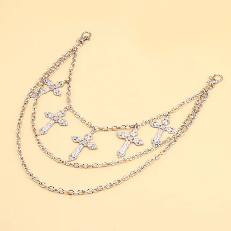 Bijoux multicouches pendentif croix chaîne de taille pantalon accessoires en métal fille douce cool épicée