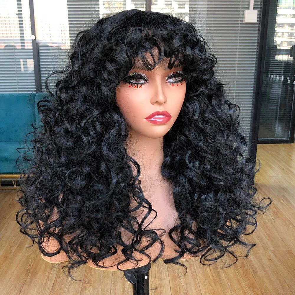 Perruque synthétique longue et bouclée avec frange pour femme, cheveux roux roux, style naturel, résistant à la chaleur, style cosplay, Hihoo