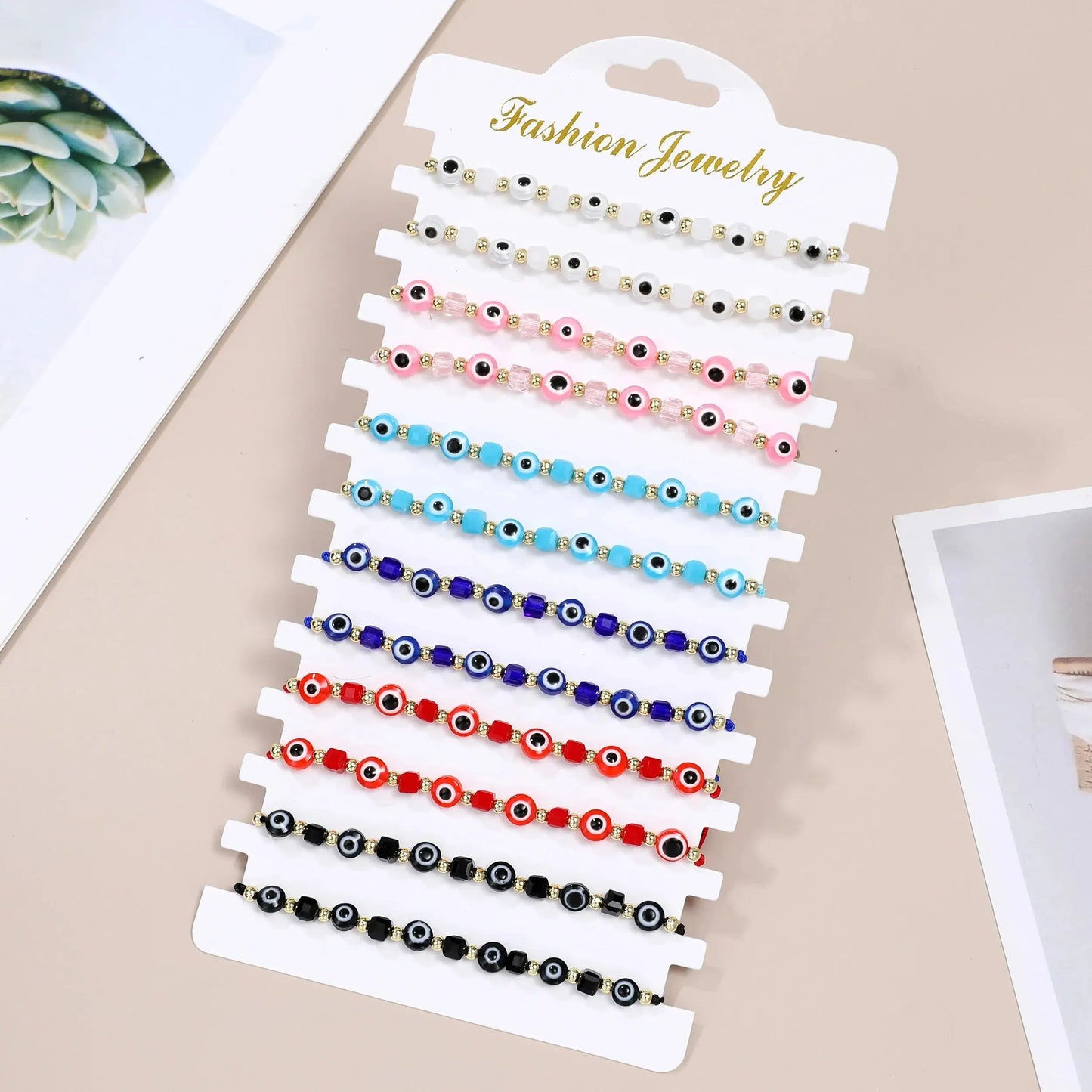 Lot de 12 bracelets carrés en cristal contre le mauvais œil, faits à la main, bracelets de prière réglables, bijoux de poignet, cadeau pour ami