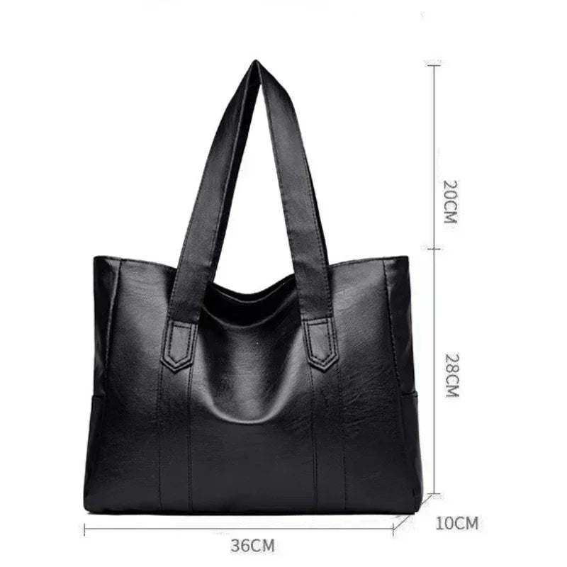 Grand sac cartable en cuir souple pour femme, classique, couleur unie, simple, décontracté, grande capacité, fourre-tout, sac à bandoulière simple