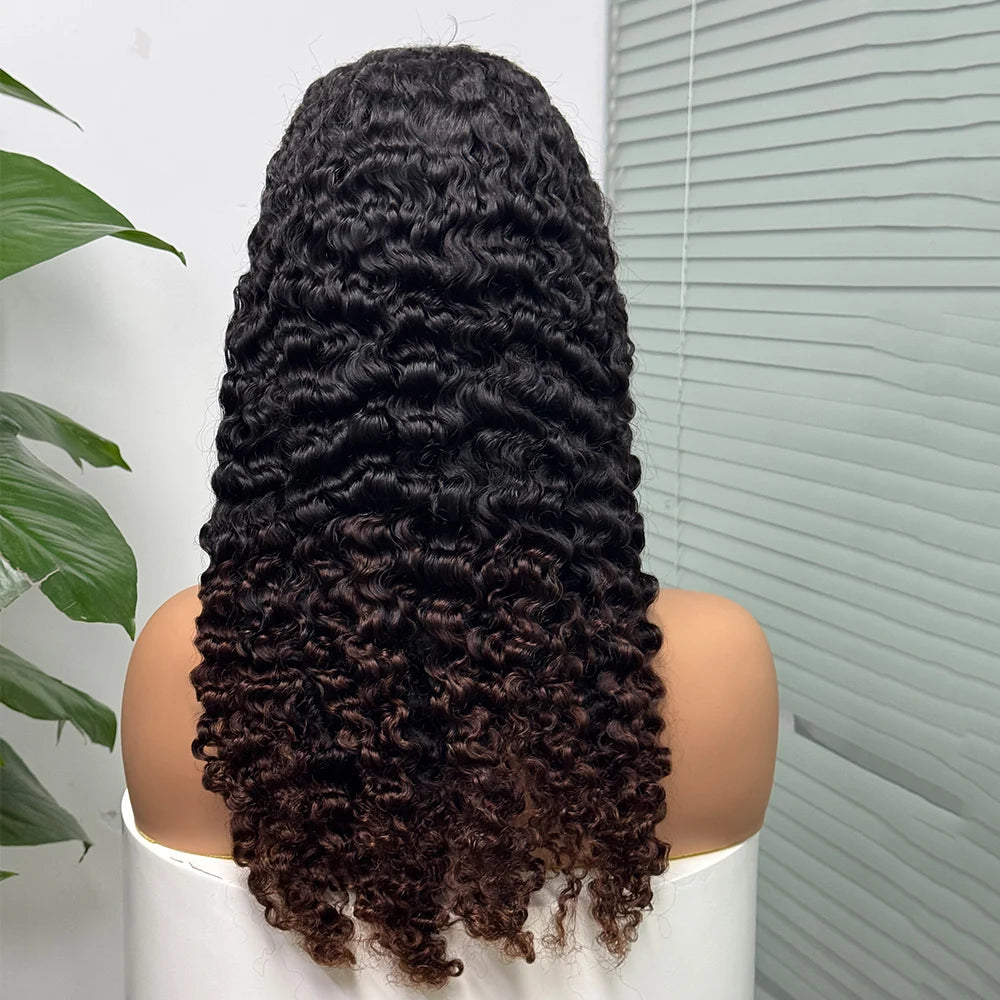 Perruque birmane bouclée ombrée 5x5, densité 300 %, cheveux humains à double trame, avec dentelle transparente sur le devant, pour femmes noires